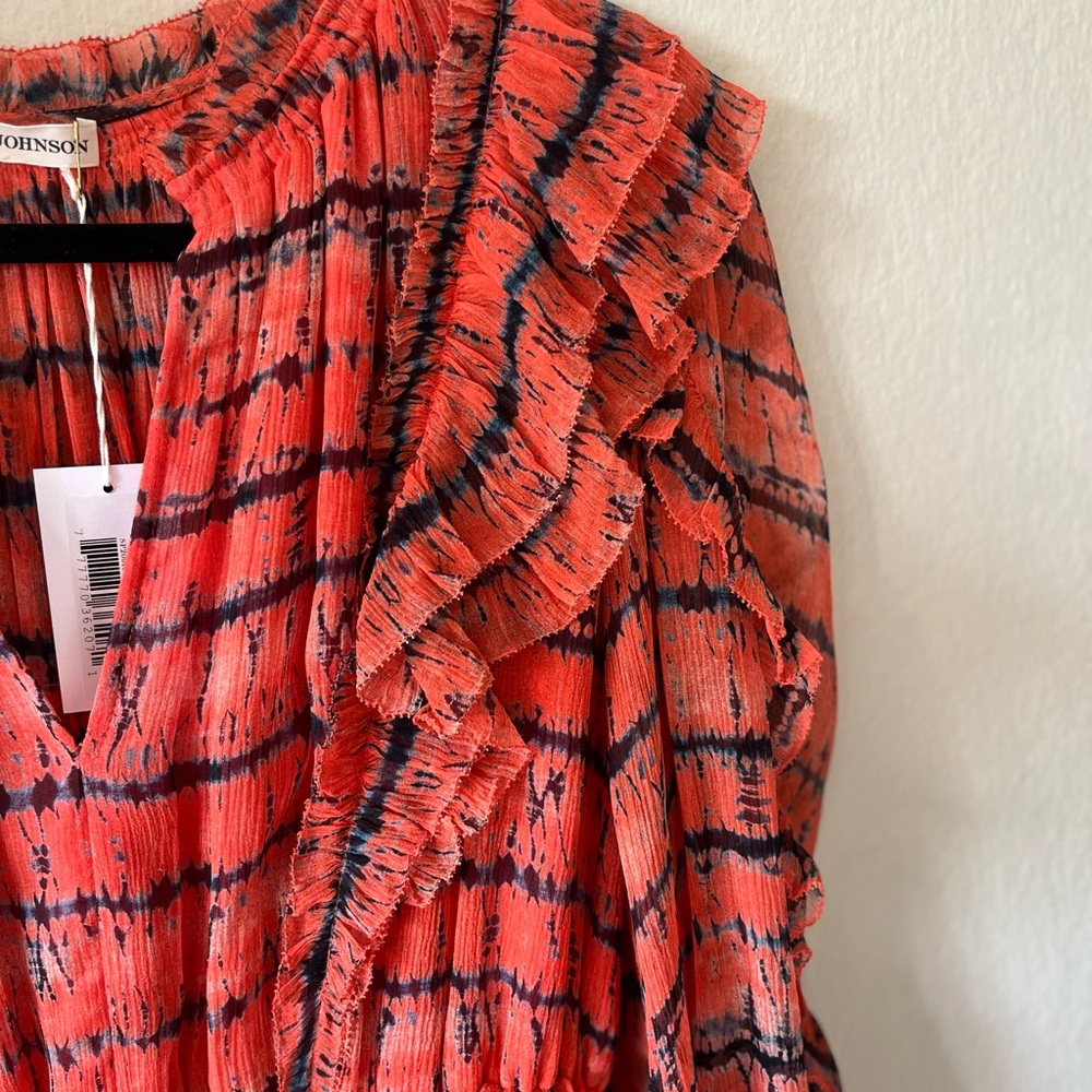 Ulla Johnson Vibrant Coral Long Sleeve Dress Silk New - Picture 7 of 9